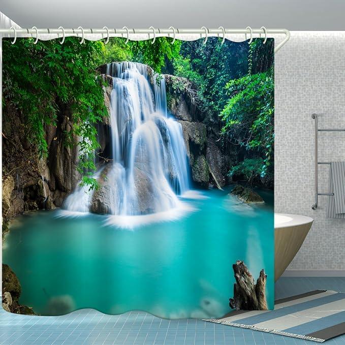 LYFANS Bathroom Uses Waterfall 3D Shower Curtain, Deluxe Bathtub Waterproof Shower Curtains, Bright Fabric Shower Curtains, Size (72x79 inches) - ModernBath