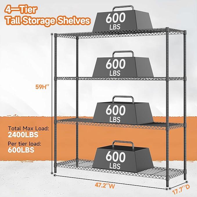 Stand Shelf Wire Rust-Proof Outdoor Storage Shelving 4-Tier Utility Shelving Unit for Garden Home,Kitchen,Office Dark Grey 17.7" D x 47.3" W x 59.4" H - ModernBath