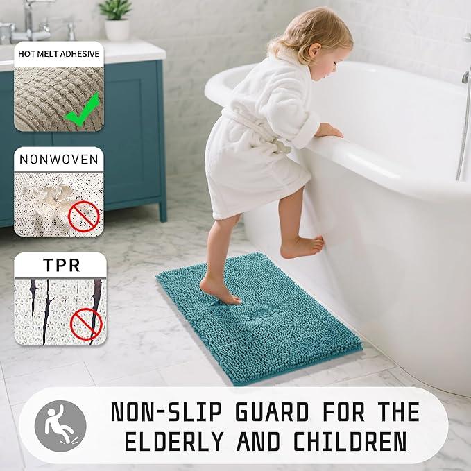 Yimobra Large Bathroom Rugs 36"x24", Non Slip Bath Mat for Tub, Shaggy Rug Floor Carpet, Extra Soft Super Absorbent Quick Dry, Machine Washable,Teal Blue - ModernBath