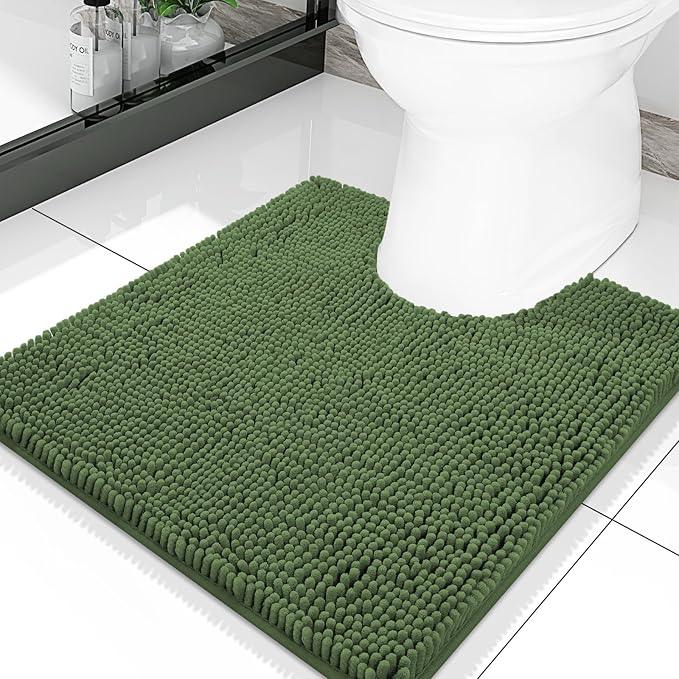 Smiry Luxury Chenille Toilet Rugs U-Shaped 20x20, Soft Absorbent Non-Slip Contour Bathroom Rugs for Toilet, Machine Washable Contoured Bath Mats, Olive Green - ModernBath