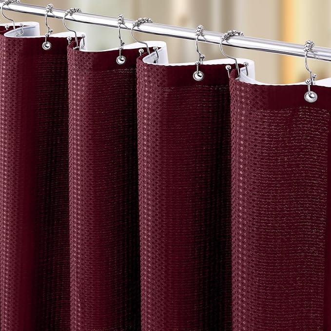 Vipfree 3 in 1 Shower Curtain Set, Waffle Shower Curtain and Liner Set with 12 Double Sided Shower Curtain Hooks, 258GSM Luxury Weighted Cloth Shower Curtains for Bathroom, 72 W x 72 H, Burgundy - ModernBath