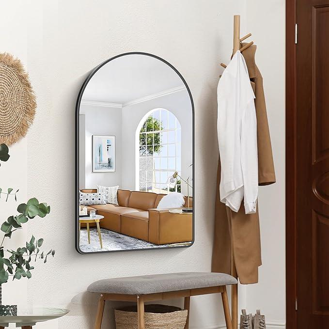 FORBATH Large Arched Wall Mirror 40x24 Inch, Black Arch Bathroom Mirror with Aluminum Frame, Arched Mirror for Dresser, Fireplace,Entryway,Home Decor,Hanging or Leaning Against Wall - ModernBath