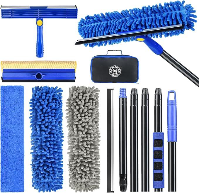 Wontolf 79'' Window Squeegee Cleaner Tool with Extension Pole, 4-in-1 Rotatable Streak-Free Squeegee for Window Cleaning Kit with Storage Bag, for Home, Indoor/Outdoor Windows, Car, Glass, Shower - ModernBath
