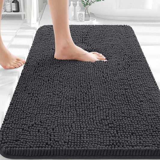 OLANLY Bathroom Rugs 30x20, Extra Soft Absorbent Chenille Bath Rugs, Rubber Backing Quick Dry, Machine Washable Bath Mats for Bathroom Floor, Tub and Shower, Home Decor Accessories, Dark Grey - ModernBath