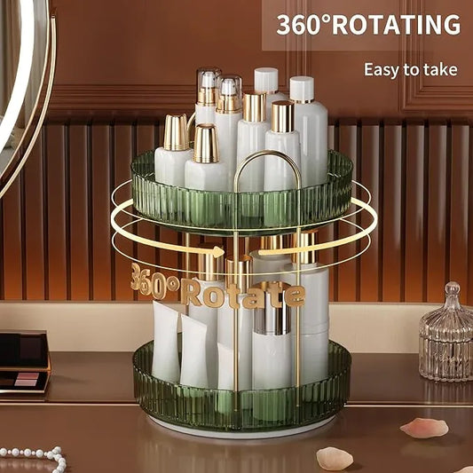 YCIA&DONE 360 Rotating Makeup Organizer and Storage for Vanity Countertop 2 Tiers, High Capacity Cosmetic Skincare Perfume Organizers for Dresser Bathroom Lazy Susan (Vintage Green) - ModernBath
