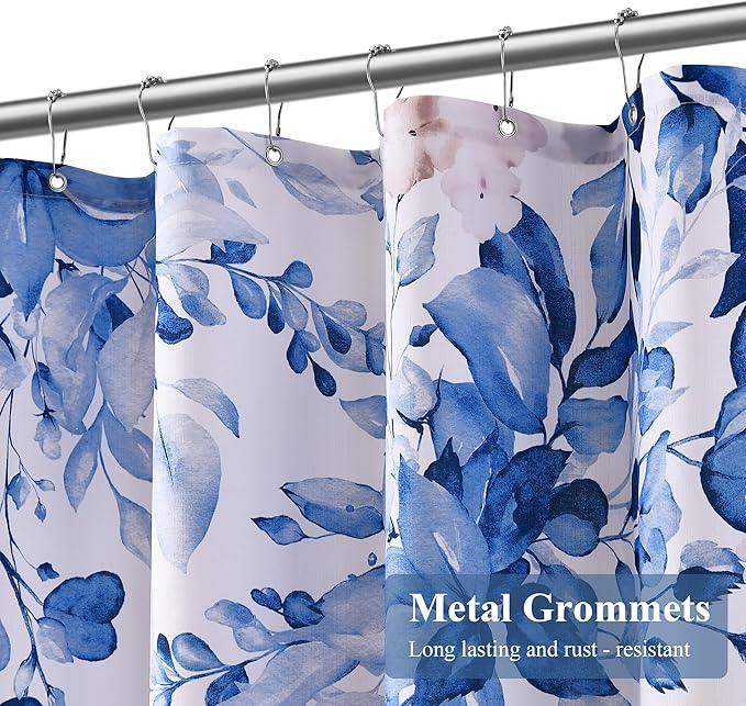 BOODII Blue Plant Watercolor Shower Curtains 72 inches Long Floral Leaf Shower Curtain for Bathroom Botanical Leaves Hunter Blue Eucalyptus Curtain Jungle Bathroom Decor 72x72 - ModernBath