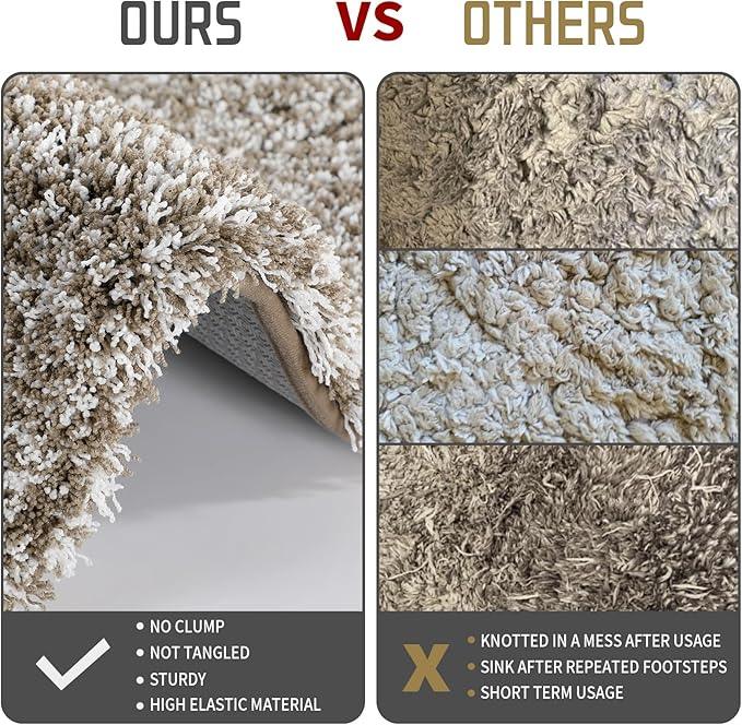 Yimobra Bathroom Rugs Sets 2 Piece, Soft Absorbent Bath Mat and U-Shaped Toilet Rug with Non Slip Backing, Machine Washable, Plush Shaggy Bath Mats for Bathroom, 24"x17"+24"x20", Light Brown and White - ModernBath