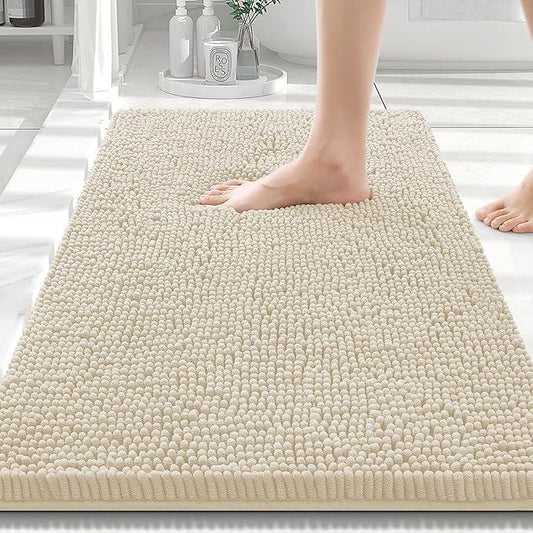 Smiry Luxury Chenille Bathroom Rugs 30x20, Extra Soft and Absorbent Shaggy Bath Mat, Machine Washable, Non-Slip Plush Carpet Runner for Tub, Shower, and Floor, Home Decor Accessories, Sand - ModernBath