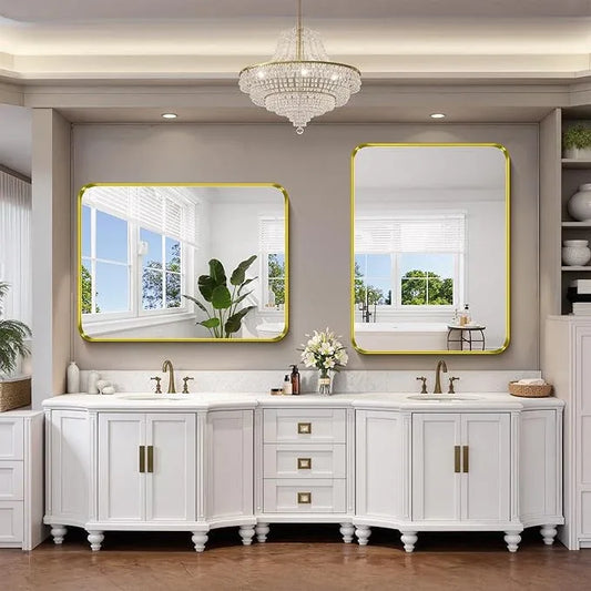 FORBATH 48x36 Inch Bathroom Mirror, Brushed Gold Deep Frame Wall Mirror with Rounded Corners, Anti-Rust Glass for Modern Farmhouse Vanity (Horizontal/Vertical Hanging) - ModernBath