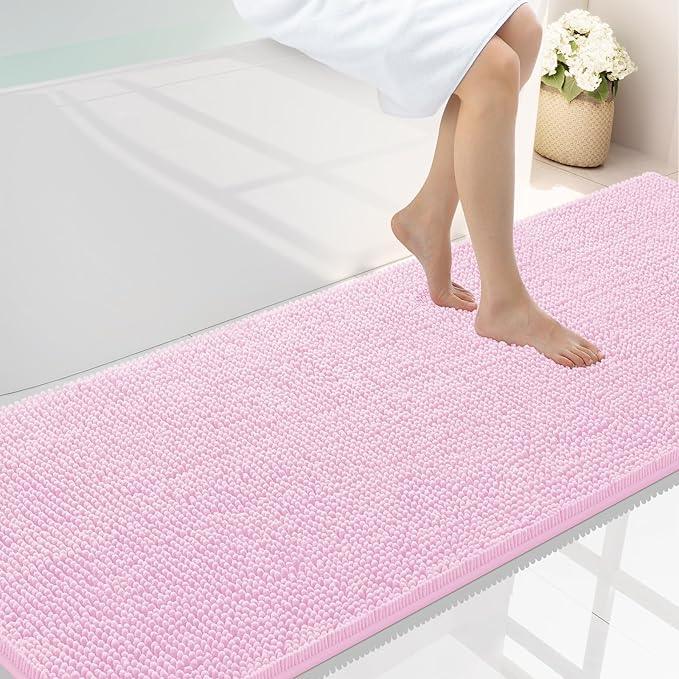 Smiry Luxury Chenille Bathroom Rugs 70x24, Extra Soft and Absorbent Shaggy Bath Mat, Machine Washable, Non-Slip Plush Carpet Runner for Tub, Shower, and Floor, Home Decor Accessories, Pink - ModernBath
