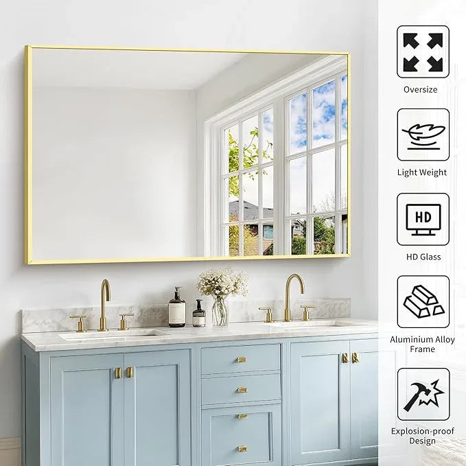 COFENY 40x60inch Gold Bathroom Mirror, Gold Rectangle Mirror with Frame, Large Rectangular Wall Mirrors for Bathroom, Living Room, Hair Salon, Big Farmhouse Mirror Hang Horizontal/Vertical - ModernBath