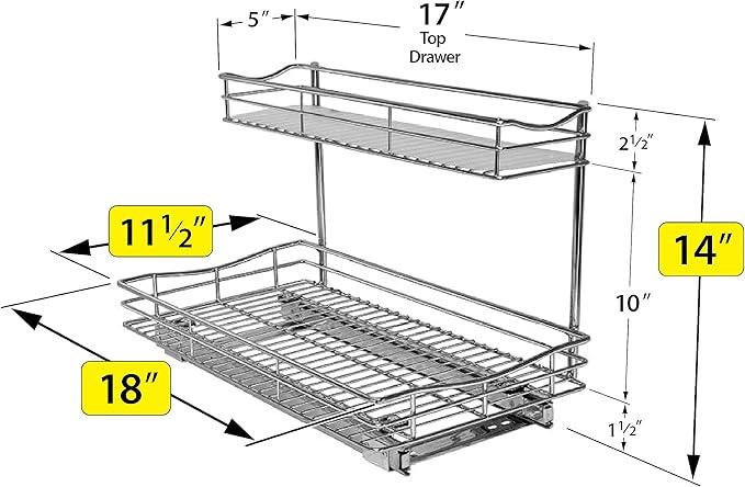 LYNK PROFESSIONAL® Pull Out Under Sink Kitchen Cabinet Organizer - 11.5 in. x 18 inch deep Drawer - Sliding Shelf Organizer for Cabinets and Undersink Storage Shelves - Lifetime Ltd. Warranty – Chrome - ModernBath