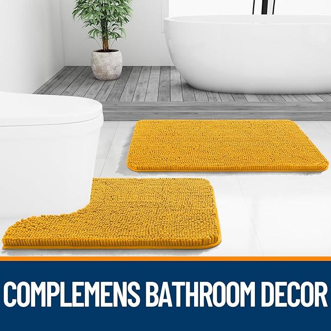 OLANLY Bathroom Rugs 24x16, Extra Soft Absorbent Chenille Bath Rugs, Rubber Backing Quick Dry, Machine Washable Bath Mats for Bathroom Floor, Tub and Shower, Home Decor Accessories, Golden Yellow - ModernBath