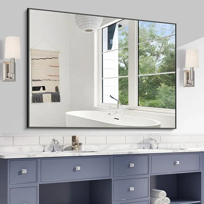 KOCUUY Black Mirror, 48"x36" Rectangle Bathroom Mirror for Over Sink, HD Tempered Glass, Anti-Rust Frame, Modern Design for Bathroom, Bedroom, Living Room, Entryway, Hang Horizontal/Vertical - ModernBath