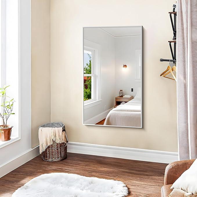 KOCUUY Silver Framed Mirror, 24"x40" Rectangle Bathroom Mirror for Wall, HD Tempered Glass, Anti-Rust Frame, Modern Design for Bathroom, Bedroom, Living Room, Entryway - ModernBath