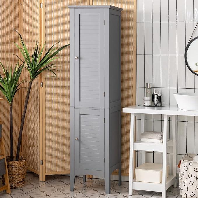 Giantex Storage Cabinet, Bathroom High Cabinet with 5 Tier Storage Shelves, Narrow Tall Organizer for Bathroom, Kitchen, Living Room,Linen Tower, Freestanding Slim Floor Cabinet, Grey - ModernBath