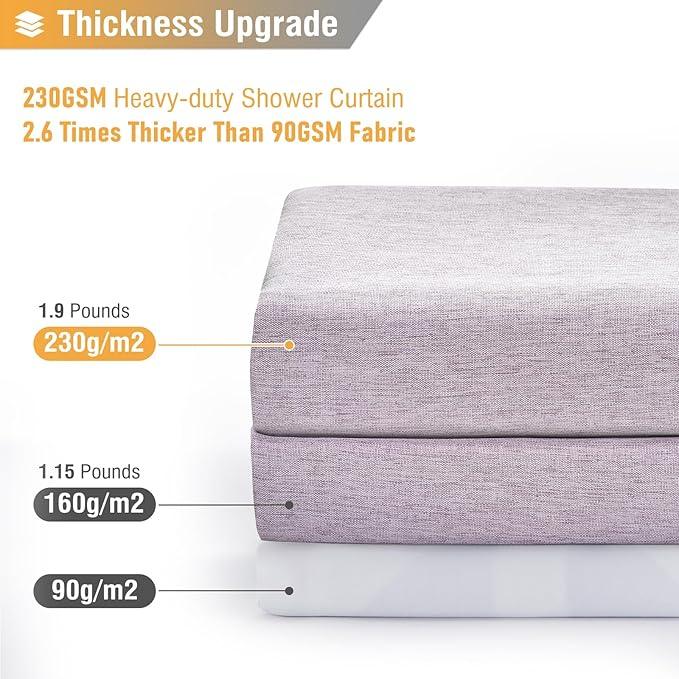 BTTN 78 Inch Long Shower Curtain, Linen Textured Thick Weighted Fabric Shower Curtain Set with 12 Hooks, Tall Hotel Neutral Heavy Duty Waterproof Polyester Shower Curtain for Bathroom, 72x78, Lavender - ModernBath