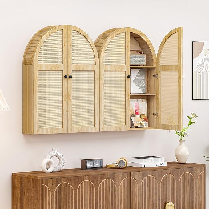 Turtle Myrtle Bathroom Medicine Cabinet Wall Mounted, Arched Wall Cabinet with Adjustable Shelf & Doors, Floating Cabinet for Wall Over The Toilet Storage Cabinet Space Saver,Natural - ModernBath