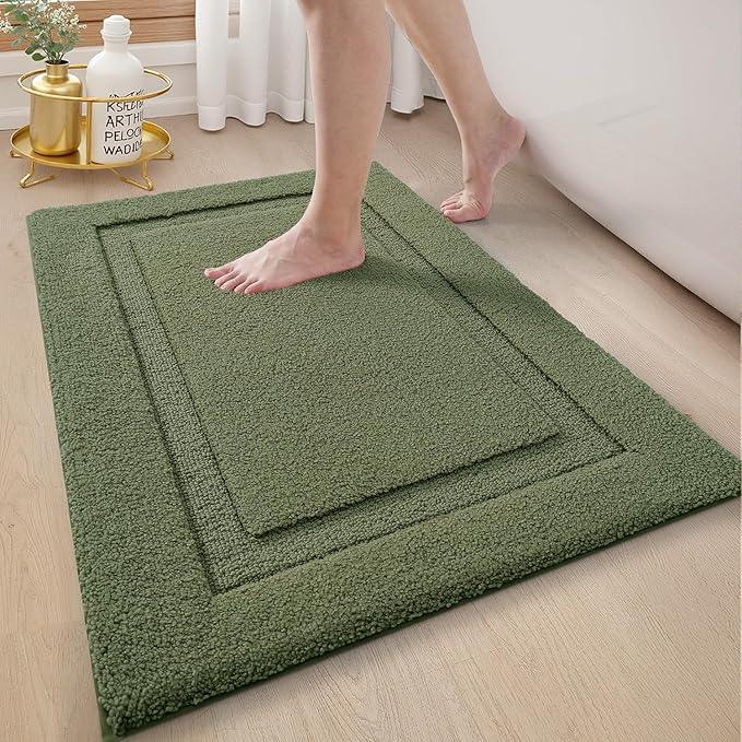 LUMI Ultra Soft Bathroom Rugs Non Slip with Rubber Backing, Absorbent Washable Bath Mat Quick Dry, Upgraded Premium Microfiber Plush Carpet for Bathtub and Shower Floor, Green, 24x36 - ModernBath