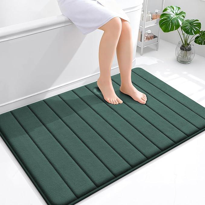 OLANLY Memory Foam Bath Mat 44x32, Super Soft Absorbent Bathroom Rugs, Quick Dry, Machine Washable Shower Floor Rugs, Bathmat Carpet, Bathroom Home Decor Accessories, Blackish Green - ModernBath
