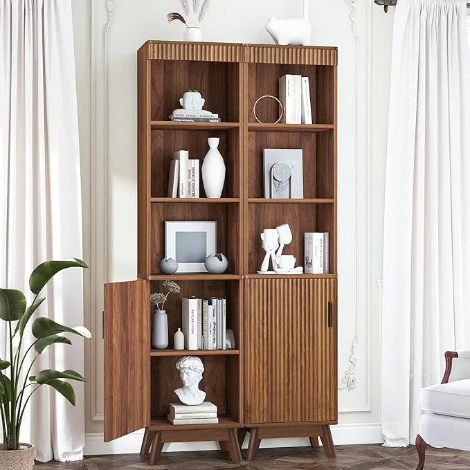 68" Tall Bathroom Storage Cabinet,Narrow Fluted Tower Cabinet with Door and Shelves,Slim Space Saving Storage Unit for Bathroom Kitchen Living Room (Walnut, 11.8" D x 15.75" W x 68" H) - ModernBath