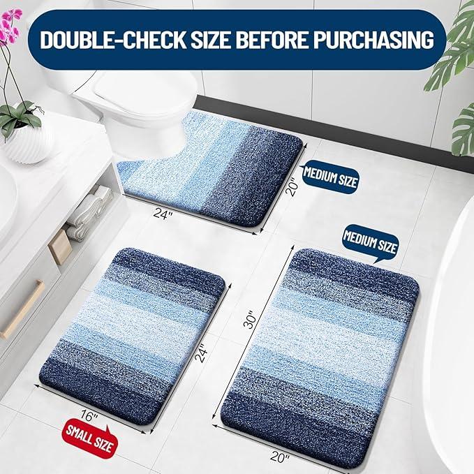 OLANLY Bathroom Runner Rugs 70x24, Extra Soft Absorbent Microfiber Bath Rugs, Rubber Backing, Quick Dry, Machine Washable Bath Mats for Bathroom Floor, Tub and Shower, Home Decor Accessories, Navy - ModernBath