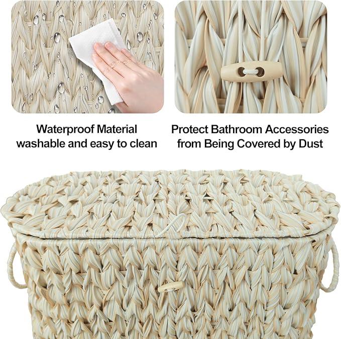 Toilet Paper Basket,Wicker Toilet Paper Storage with Lid,Decorative Boho Wicker Basket for Bathroom,Free Standing-Cream White - ModernBath