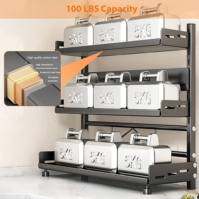 Spice Rack Organizer, 3-Tier Height-Adjustable Kitchen Countertop Spice Organizer Shelf, Metal Rust-Proof Standing Large Seasoning Organizer with Guardrail & Knife Block for Kitchen Bathroom - ModernBath