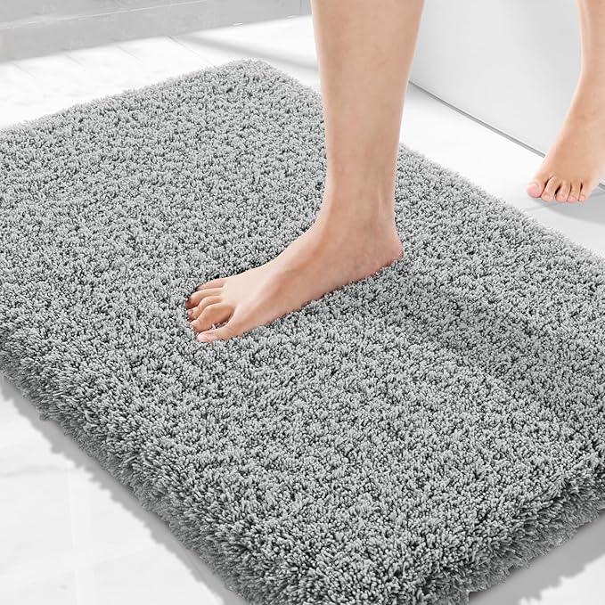Yimobra Bath Rugs for Bathroom 32x20, Ultra Soft and Water Absorbent Bath Mats, Non Slip Plush Shower Rugs, Microfiber Thick Matts for Bathroom Floor/Tub, Machine Washable, Pure Gray - ModernBath