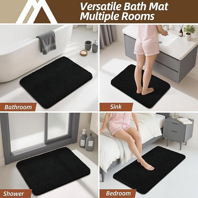 COSY HOMEER Bathroom Rugs Mat 24”x48” Absorbent Non-Slip Bath Mat Plush Shaggy Machine Washable Bath Rugs Soft Polyester Bath Mats for Bathroom Floor,Tub and Shower,Black - ModernBath