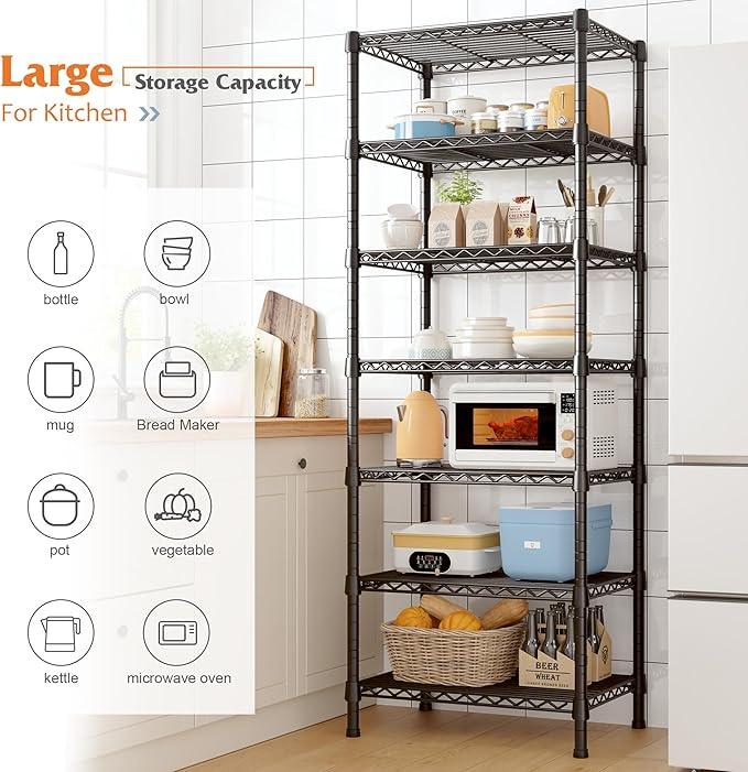 REIBII 7-Tier Metal Shelving Unit, 71’’H x 18’’W x 18’’D, 1176 LBS Weight Capacity, Adjustable Garage Shelving for Storage, Heavy Duty Shelves for Kitchen, Living Room, Bathroom etc. - ModernBath