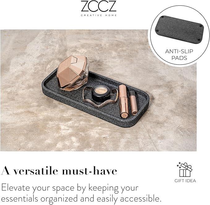 ZCCZ Black Stone Bathroom Accessories Set 6 Pieces - Toothbrush Holder, Lotion Dispenser, Qtip Container, Vanity Tray, Tumbler - Countertop Organizer for Bathrooms - Elegant and Functional Décor Set - ModernBath