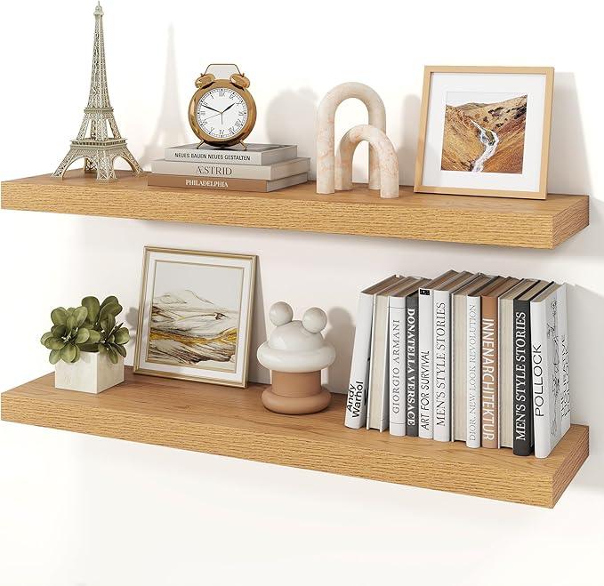 Floating Shelves for Wall, Wall Mounted Rustic Wood Shelves for Bathroom, Bedroom, Living Room, Kitchen, Hanging Shelf for Books/Storage/Room Decor (Oak, 36") - ModernBath