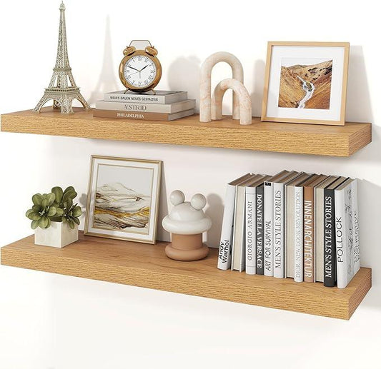 Floating Shelves for Wall, Wall Mounted Rustic Wood Shelves for Bathroom, Bedroom, Living Room, Kitchen, Hanging Shelf for Books/Storage/Room Decor (Oak, 36") - ModernBath
