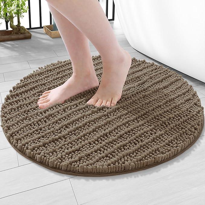 Arotive Luxury Round Chenille Bathroom Rug Mat, Extra Soft Thick Absorbent Shaggy Bath Rugs, Non-Slip Machine Wash Dry Plush Bath Mats for Bathroom, Shower and Tub, 24x24, Camel - ModernBath