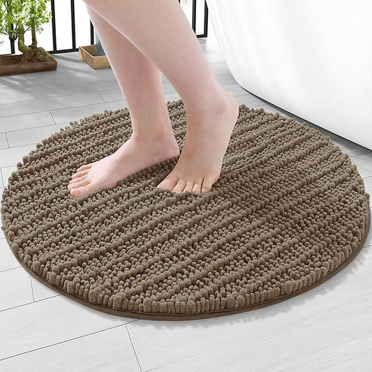 Arotive Luxury Round Chenille Bathroom Rug Mat, Extra Soft Thick Absorbent Shaggy Bath Rugs, Non-Slip Machine Wash Dry Plush Bath Mats for Bathroom, Shower and Tub, 24x24, Camel - ModernBath