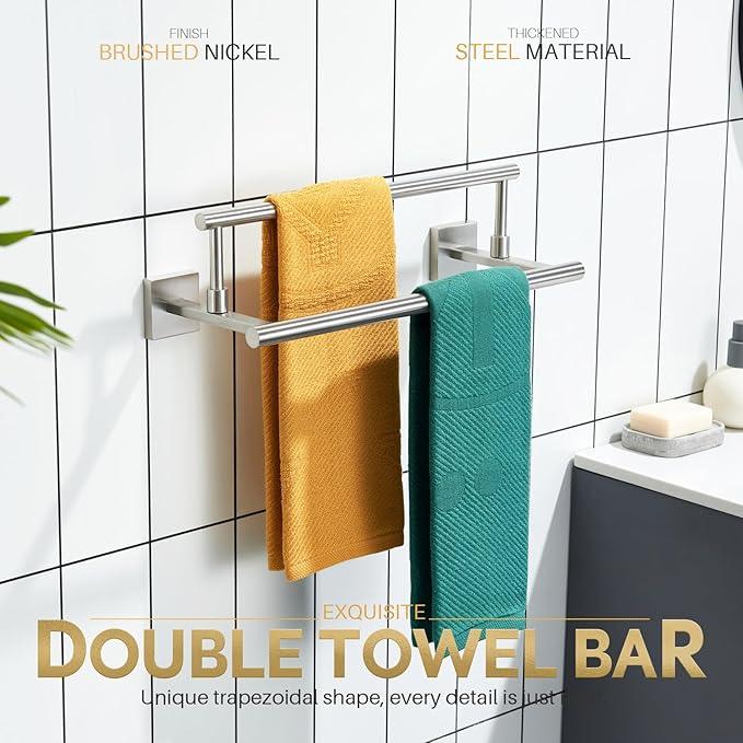 KOKOSIRI Hand Towel Holder Brushed Nickel Bathroom Rack 16 Inch Double Towel Bars Rails for Bath Toilet Stainless Steel B5009BR-L16 - ModernBath