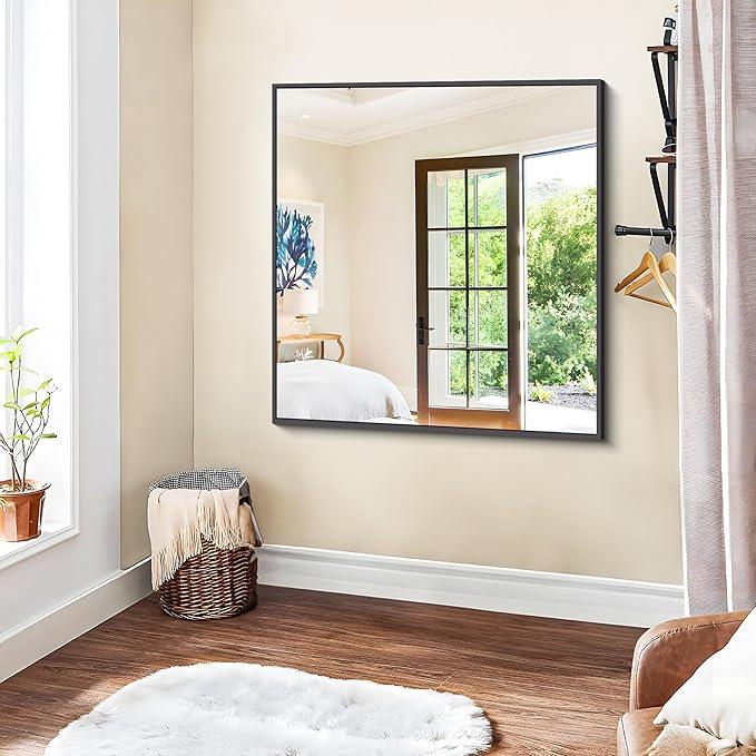 KOCUUY Black Bathroom Mirror, 36x36 Inch Square Mirror for Over Sink, Modern Decorative Wall Mirror for Bedroom Living Room Bathroom, Hang Horizontal/Vertical - ModernBath