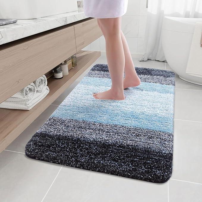 Arotive Microfiber Bathroom Rugs, Shaggy Soft and Absorbent Bath Rug, Non-Slip, Thick Plush Machine Washable Dry Bath Mats for Bathroom, Tub and Shower, 44x32, Blue, Rectangular - ModernBath