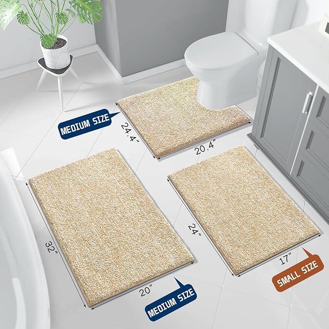 Yimobra Toilet Rugs U Shaped Washable, Soft Absorbent Microfiber Bathroom Rugs, Non Slip Quick Drying Shaggy Bath Mat,Contour Bathroom Mats for Toilet Base, Home Essentials,24x20,Light Beige and White - ModernBath