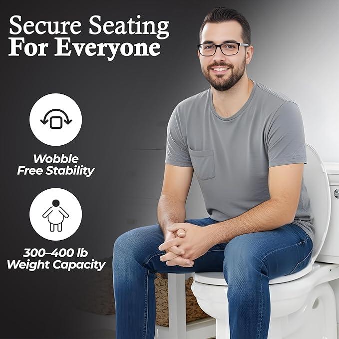 Safe Buns Round Toilet Seat - Patented Dual Lock Rims with Four Slip-Resistant Bumpers - Soft Close Toilet Seat with 100% Polypropylene for Durability - Easy Clean & Universal Fit for all Toilets - ModernBath