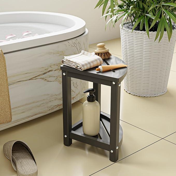 ONSGLM Shower Stool for Inside Shower, Corner Shower Bench Seat, HDPE Waterproof Shower Stool for Shaving Legs with Baffle Storage Shelf, Shower Seat/Foot Rest for Bathroom, Indoor/Outdoor Use, Grey - ModernBath