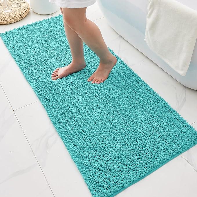 Ruggnovea Chenille Bathroom Rugs Non Slip Washable 55x24, Extra Thick Soft Absorbent Chenille Bath Mat, Non-Slip Barrier Backing, Quick Dry Machine Washable Bath Mats Tub, Shower,Floor/Sink,Teal - ModernBath