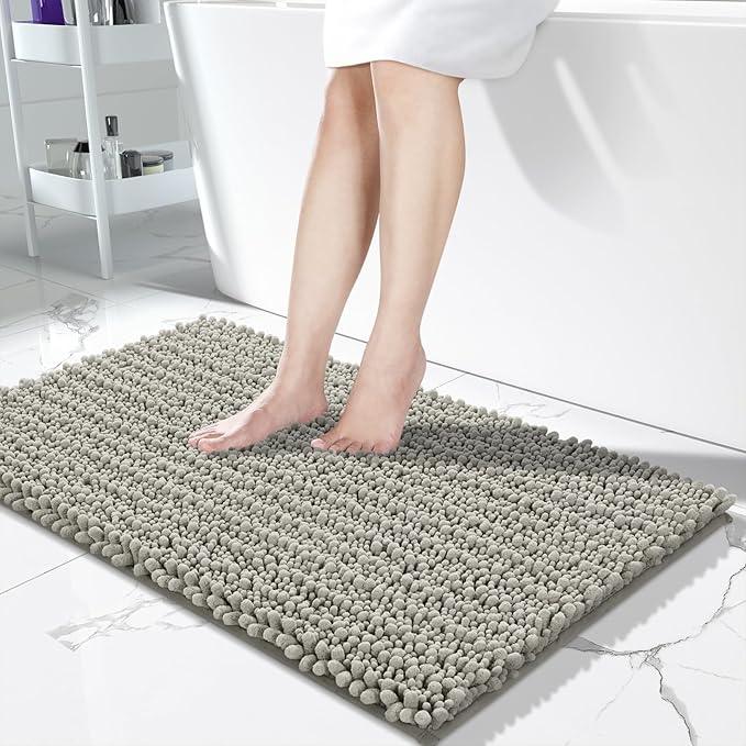 Yimobra Long Bathroom Rugs Non Slip Washable 44x24 Inch - Ultra Soft Absorbent Chenille Bath Mat, Quick Dry Shaggy Floor Carpet for Tub Shower, Sand Home Decor Accessories - ModernBath