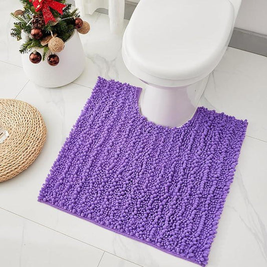 Ruggnovea Toilet Rugs U-Shaped Mat 24x24, Contour Bathroom Mat - Ultra Soft & Absorbent Chenille, Quick-Dry, Machine Washable with Non Slip Barrier Backing, Purple - ModernBath
