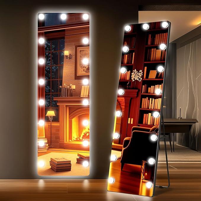 Kosmonia 56x18 Hollywood Full Length Mirror with Light, 17 Dimmable Bulbs & 3 Color Smart Touch Control, Distortion Free, Tempered Glass & Shatter Proof Film, Safe Full Body Mirrors with Stand - ModernBath