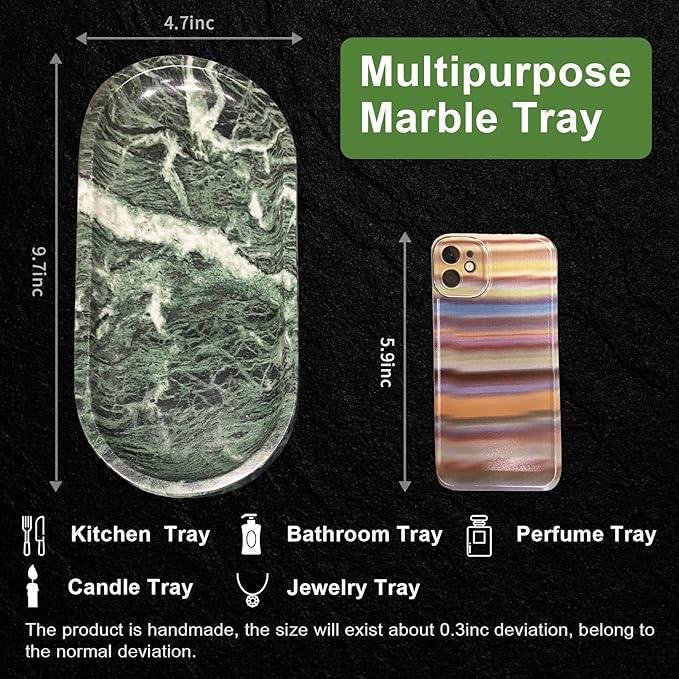 SWRONP Marble Tray for Kitchen Counter,Stone Tray for Bathroom Countertop,Dresser Vanity Decor Tray,Storage Trays for Perfumes,Candles,Jewelry (Dark Green) - ModernBath