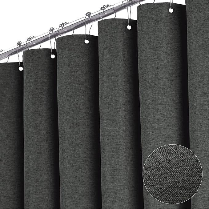 BTTN Stall Fabric Shower Curtain, 54x78 Inch Long Linen Cloth Heavy Duty Thick Shower Curtain Set with 10 Plastic Hooks, Hotel Spa Weighted Waterproof Neutral Bath Curtains for Bathroom, Charcoal Grey - ModernBath