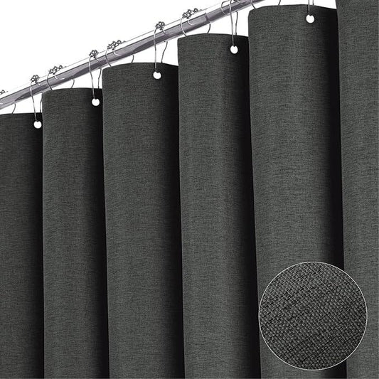 BTTN Stall Fabric Shower Curtain, 54x78 Inch Long Linen Cloth Heavy Duty Thick Shower Curtain Set with 10 Plastic Hooks, Hotel Spa Weighted Waterproof Neutral Bath Curtains for Bathroom, Charcoal Grey - ModernBath