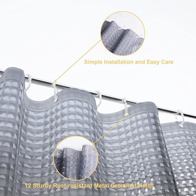 NTBAY EVA Semi-Transparent Clear Shower Curtain with Gray Checkered, Waterproof Liner with 3 Magnets for Bathroom, 72x72 Inches - ModernBath